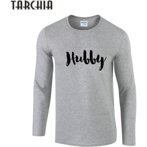 TARCHIA Long Sleeve T-Shirt Spring Summer Slim HUBBY Print Mens High End Tees Tops Casual Fashion Trendy Cotton T Shirts