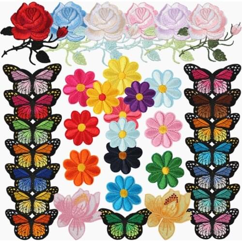 Butterfly Embroidered Patches Iron on Transfers for Clothing Fabric Flower Cheap Fusible Thermal Applique Stickers Accessories