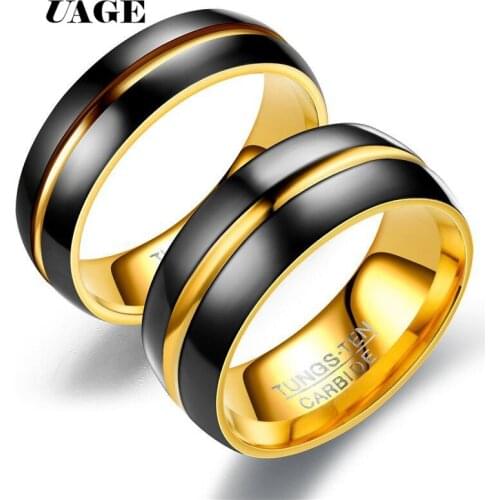 UAGE Fashion Men Jewelry Ring stainless steel Jewelry Tungsten Ring Mens Black Silver Color Trendy party metal Rings