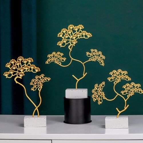 Wrought Iron Welcoming Pine Ornaments Chinese Style Simple And Creative Golden Tree Sculpture Office Home Porch Metal Ornaments