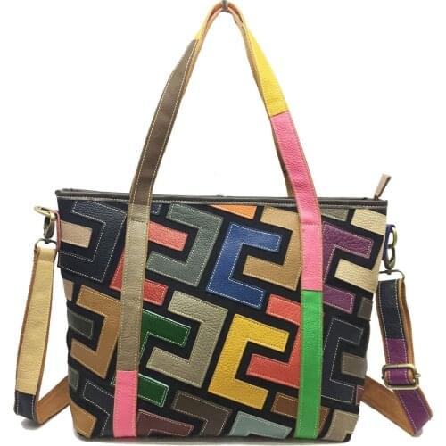 Large Capacity Fashion Women Cowhide Tote Bag Unique Girls Casual Cross Shoulder Bag Weekenders Travel Bag Classic Lady Handbag