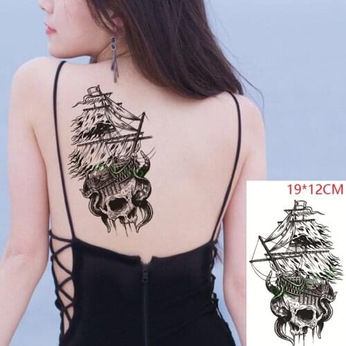 Waterproof Temporary Tattoo Stickers Skull Pirate Ship Fake Tatto Flash Tatoo Back Leg Body Art for Women Men