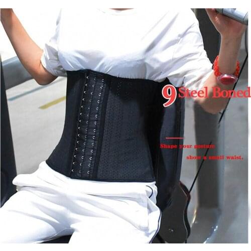 Women 3-Hooks Latex Waist Trainer/Cincher/Corsets Body Shaper Underbust Sport Girdle 9 Steel Boned Belly Slimming Shapewear Belt