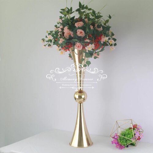 10PCS 29 inch tall gold vase weddings metal trumpet wedding decoration table centerpiece event party floral arrangement decor
