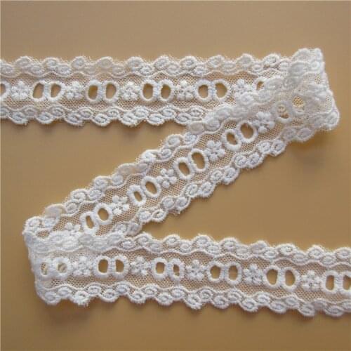 2 yards 32mm Ivory Cotton Flower Holes Embroidered Net Lace Trim Applique Fabric Ribbon Handmade DIY Sewing Craft Decoration