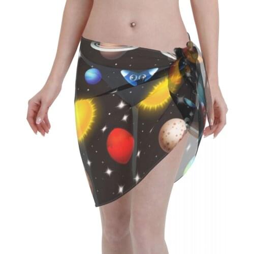 2021 Beach Bikini Cover Ups Wrap Skirt Rockets Flying Through Starry Sky Outer Space Women Bathing Suit Sexy Swimsuit Beachwear
