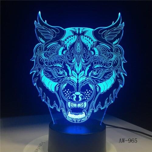 3D LED Night Light Wolf King With 7 Colors Light for Home Decoration Lamp Amazing Visualization Optical Illusion Awesome AW-965