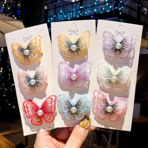 5 Pcs/Set Children Cute Colors Butterfly Ornament Hair Clips Girls Lovely Pearl Cartoon Barrettes Hairpins Kids Hair Accessories