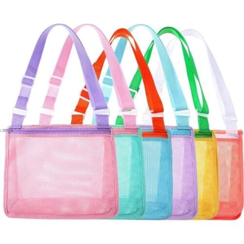 6 Pieces Kids Shell Bags Beach Toy Mesh Bag Colorful Beach Net Bag for Swimming Storage Boy and Girl Seashell Collection