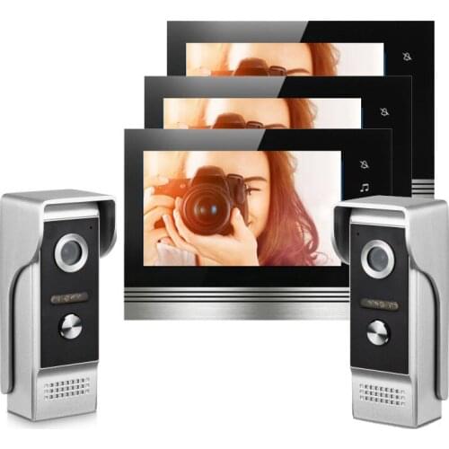 XinSiLu 7 inch Color Video Door Phone Doorbell Intercom System 2 Access Camera + 3 White Monitor In Stock