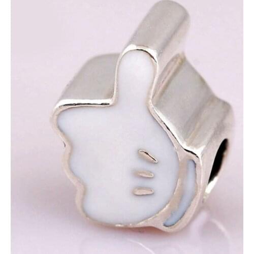 Authentic S925 Bead DIY Jewelry Hand Iconic Glove Charm fit Lady Bracelet Bangle White Enamel Hearts