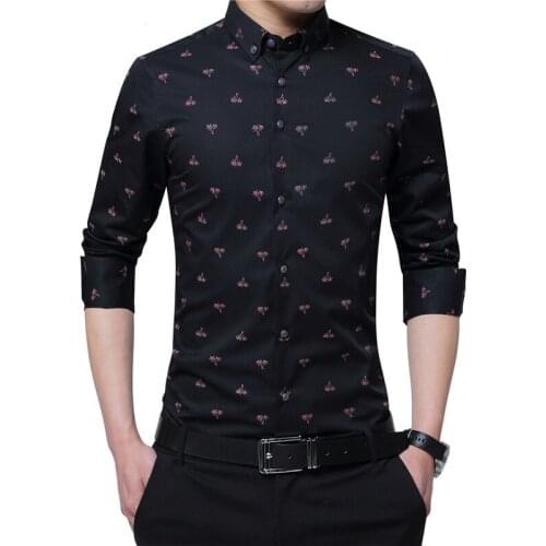 TFETTERS Spring Autumn 2020 Men Casual Floral Shirt Red Maple Print Long Sleeve Slim Shirts Men Casual Shirt for Man Plus Size