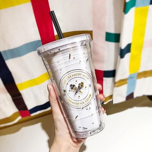 Milk with Dome Lids Double Wall Plastic Drink Cups With Straw Reusable White Pink Water Bottle Fruit Cup