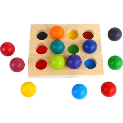 Montessori Educational Wooden Rainbow Color Sorting Board Educational Toys Rainbow Bead Color Cognitive Matching Childrens Toys