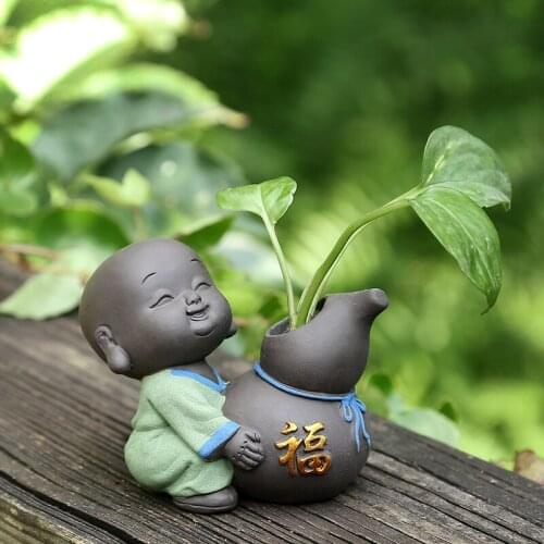 Home garden decoration small size yixing zisha tea pet vase handmade monk lovely tea play Chinese ornament purple clay