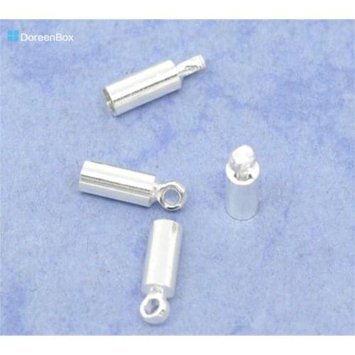 Doreen Box Lovely 200 PCs SP Necklace Cord End Tip Beads Caps W/Loop 8x2.5mm (B09795)