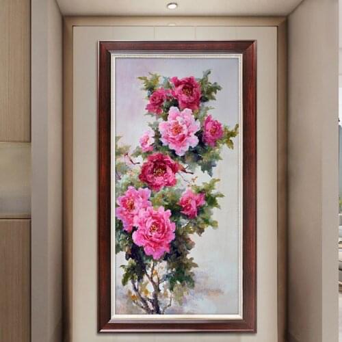 EECAMAIL 5D DIY Diamond Painting Full Diamond Embroidered Oil Painting Peony Flower Porch Vertical Version Painting No Frame