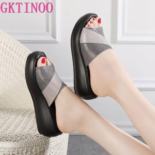 GKTINOO Womens Slippers Sandals 2021 Summer Wedges Heels Women Shoes Woman Slippers Summer Sandals Casual Shoes