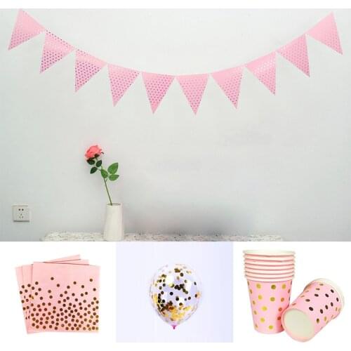 Hot Stamping Pink Party Decorations Hot Stamping Pink Pennants Foundation Golden Dot Tablecloth Birthday Party Decorations