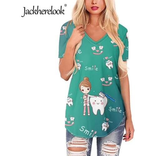 Jackherelook Cute Cartoon Dental/Tooth/Dentist Fairy Design Summer Loose Short Sleeve T Shirts Women Top Clothing Blusas Camisas