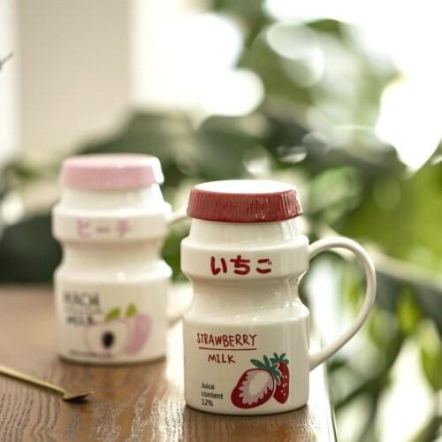 Ceramics Mug Japanese Yogurt Milk Cup Ins Wind With Cover Couple Breakfast Cups Fresh And Lovely Посудакружка Для Чая Большая