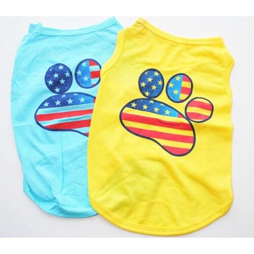 Bright Blue Yellow Summer Dog Clothes for Small Dogs Fashion Footprint Design Puppy Clothes Summer Pug Yorkshire Terrier Clothes