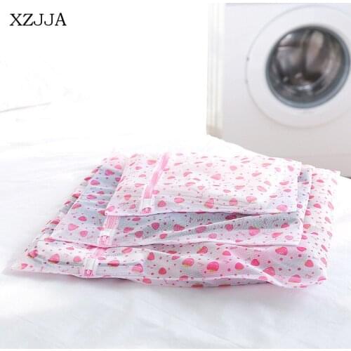 XZJJA Heart Printing Fine Mesh Laundry Bag Nylon Dirty Clothes Socks Underwear Storage Laundry Organizer Home Washer Protect Bag
