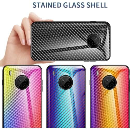 Fashion Hard Tempered Glass Gradient Carbon Fiber Protective Cover for Huawei P9 P10 P20 P30 P40 Pro P Smart Z Phone Shell