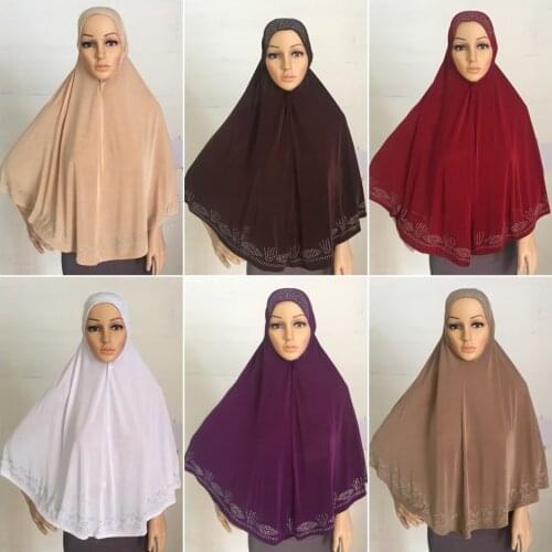 Muslim Women Large Hijab Rhinestone Scarf Khimar Islamic Full Cover Prayer Niqab Burqa Long Abaya Arab Clothes Middle East Amira
