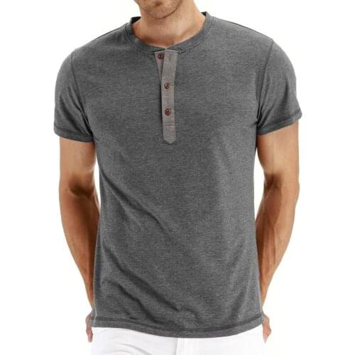 2021 Summer New Henley T-shirts Men Solid Short Sleeve Oversize Tops Fashion Button Casual 65%Cotton T Shirt For Male Clothing