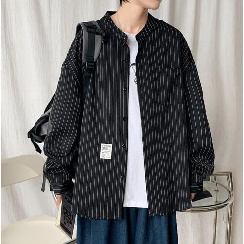 Men Casual Stripe Long Sleeved Shirts 2021 Streetwear Dress Shirts