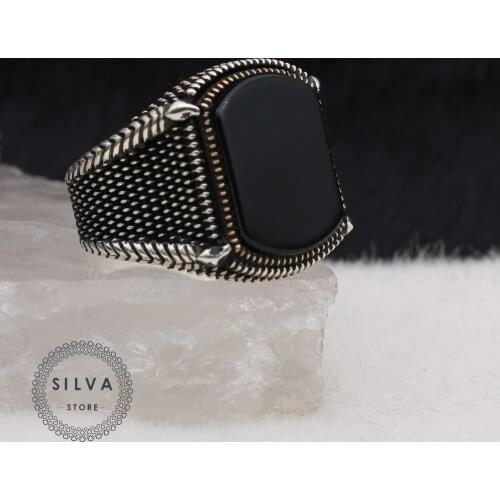 Silva 925 Sterling Silver Ring for Men Onyx Black Agate Stone S925 silver fashion Jewelry Gift Mens Rings All sizes