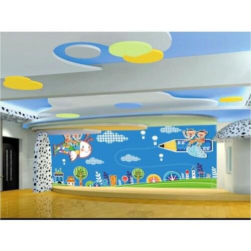 Custom mural 3d wall mural on the wall to the nursery Cartoon airplane happy children home decor photo wallpaper for walls 3 d