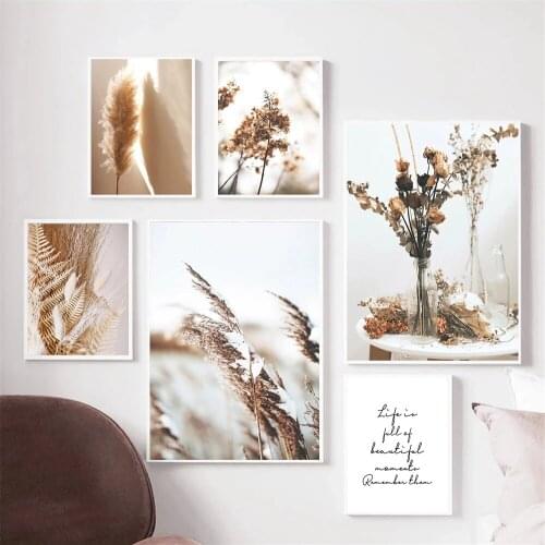 Canvas Painting Wall Art Nordic Modern Beige Reed Dried Flower Plants Posters And Print Landscape Minimalist Picture Home Decor