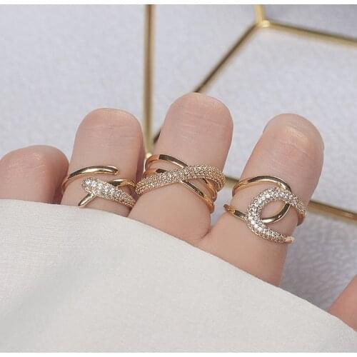 Delicate Jewelry 14K Real Gold Adjustable Crystal Rings for Women Luxury Unique Cubic Zircon Engagement Rings