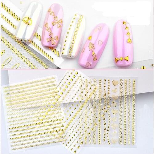 Newest 1 Sheet 3D Decals Nail Art Sticker 12 type gold color metal mix shape on Nails of Dandelions Stickers Manicure Z059
