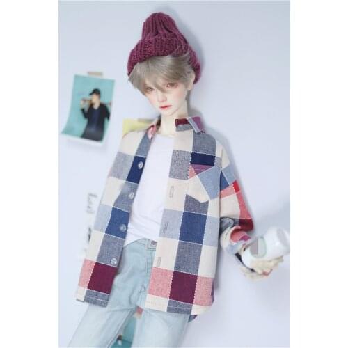BJD doll clothes suitsable for 1/3 1/4 Uncle Size casual plaid cotton and linen shirt with 3 colors for doll accessories
