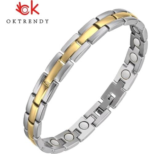 OKtrendy Women Stainless Steel Magnetic Power Bracelet Silver Plated Gold Bio Energy Health Magnetic Germanium Bracelets gifts