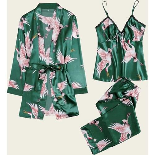 3 Pcs Women Pajamas Set Viscose Floral Printed Female Pyjama Loose Sleepwear Nightwear Spring Summer Lounge Wear