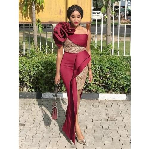 African Mermaid Prom Dresses One Shoulder Handmade Flowers Plus Size Evening Dress High Low Gowns вечернее платье abendkleider