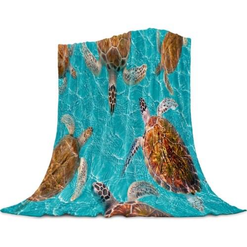 Tropical Animal Sea Turtle Throw Blanket for Sofa Christmas Decoration Bedspread Portable Microfiber Flannel Blanket