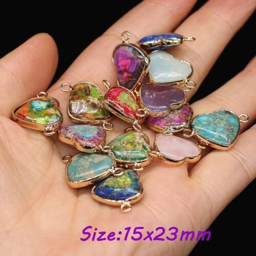 Natural Semi-precious Pendant Heart shape Lapis lazuli Connectors Crystal for Jewelry Making DIY Vintage Bracelet Necklace