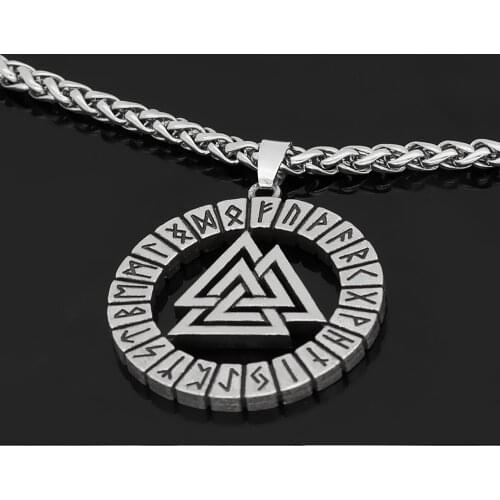Popular metal carving Nordic mythology Viking Celtic triangle knot rune pendant lucky jewelry necklace