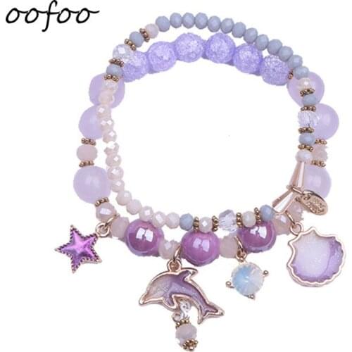 South Koreas Popular Sweet and Cute Dolphin Shell Beaded Bracelet for Girls Simple Multi-layer Student Girlfriends Gift Jewelry