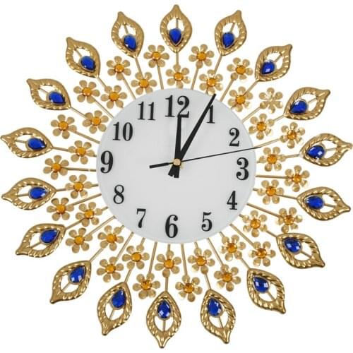 Luxury Artificial Crystal Diamond Large Wall Clock Metal Living Room Wall Clock Home Art Decoration (#1 Gold)