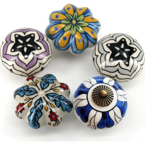 Free shipping Hand Printing Pumkin ceramic knob India Stylish porcelain knob furniture handle 40mm Kitchen Cabinet knob