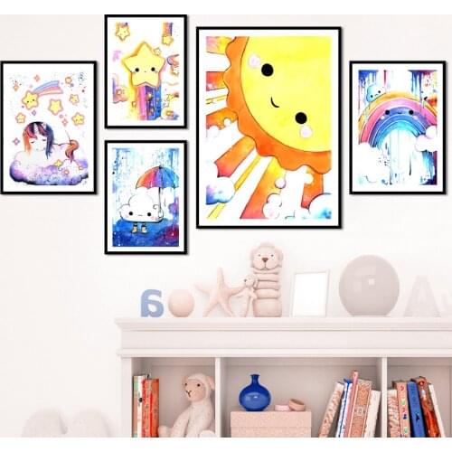 Rainbow Sun Moon Meteor Sky Cloud Extreme Color Wall Art Canvas Painting Nordic Posters And Prints Wall Pictures Kids Room Decor