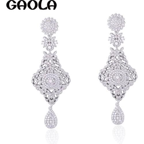 GAOLA 2017 New AAA Cubic Zircon Bridal Jewelry Wedding Gift Plant Dangle Earrings Women Luxury Jewelry GLE5576Y