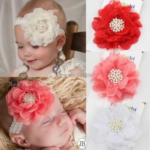 Valentines Day Chiffon lace flower Headband Girl white HairBand wedding hair accessories 12pcs/lot
