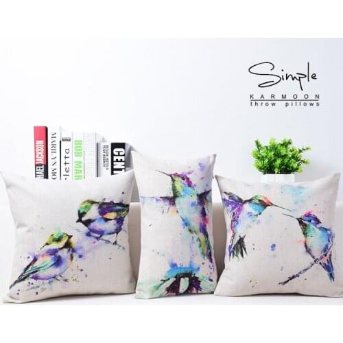 Nordic watercolor hummingbird larks cotton pillowcase chair cushion for leaning on of 43 * 43 no core